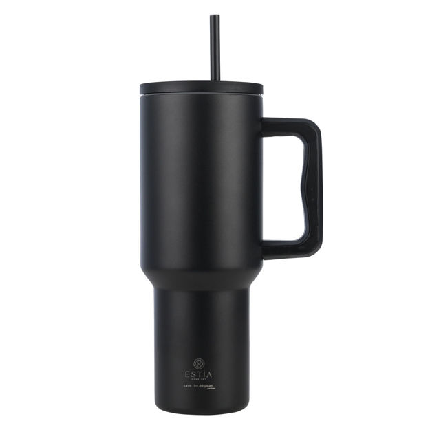 Εικόνα της ΘΕΡΜΟΣ STRAW TUMBLER XL SAVE THE AEGEAN 1200ml MIDNIGHT BLACK